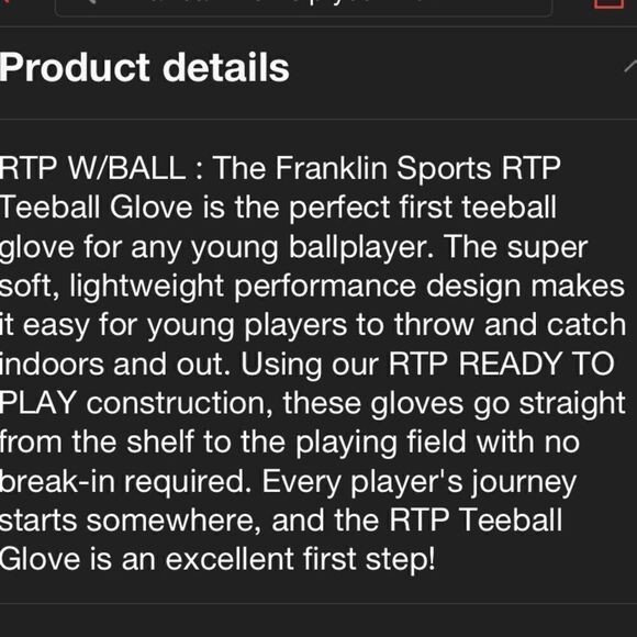 Franklin Sport RTB tee ball glove - Picture 5 of 8